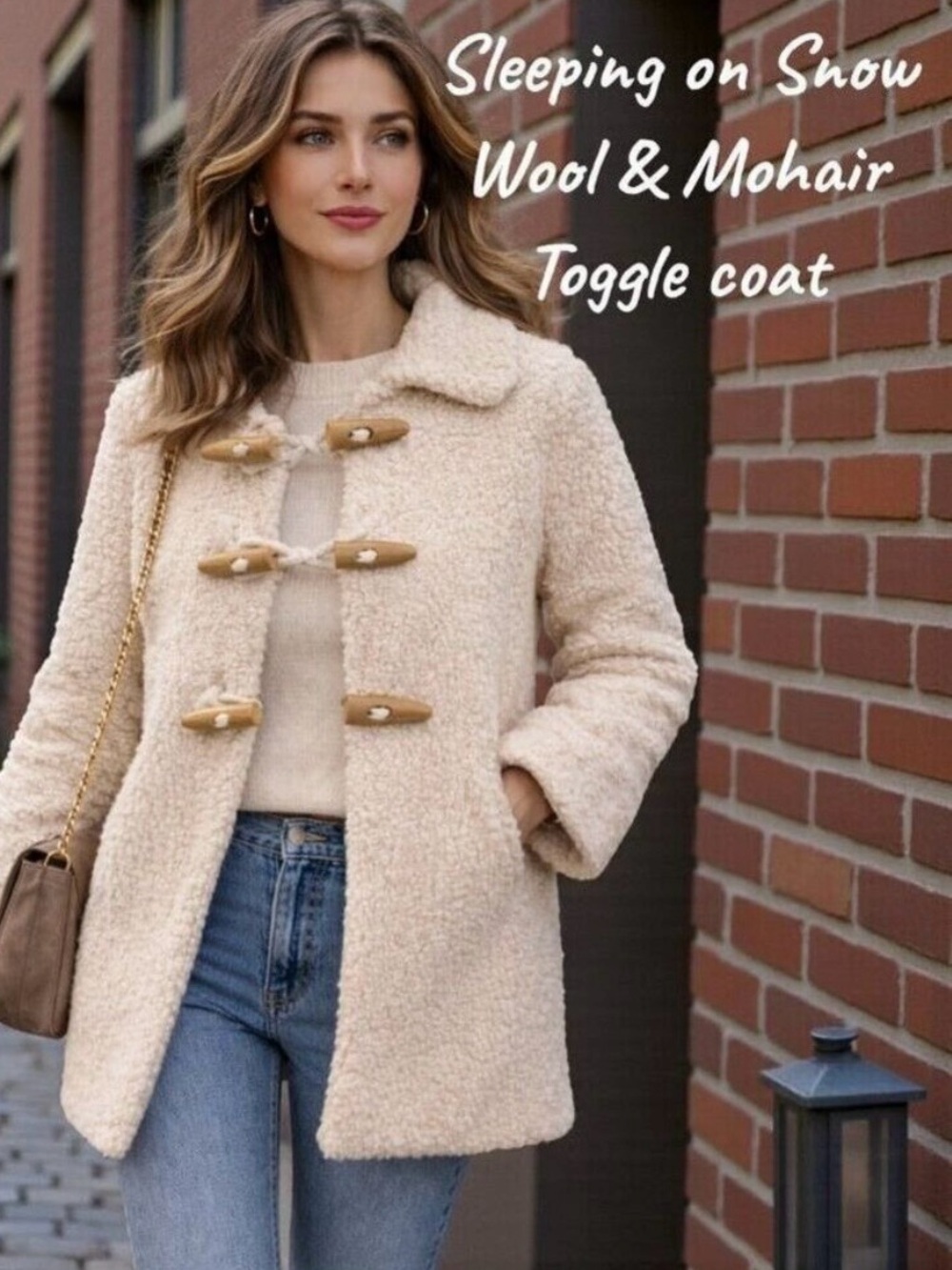 Wool & Mohair Toggle Teddy Jacket in Cream